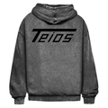 washed hoodie teios black print – frontansicht