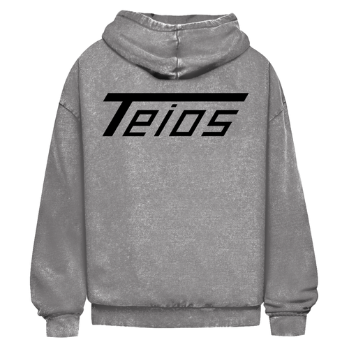 washed hoodie teios black print – detailansicht