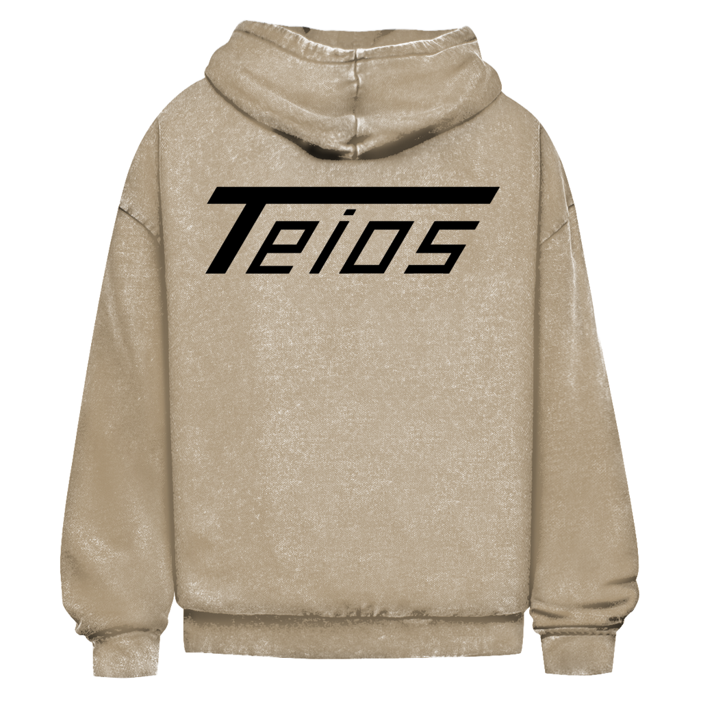 washed hoodie teios black print – close-up 5