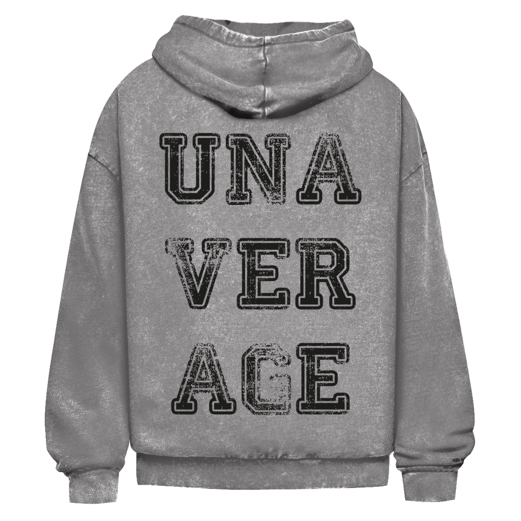 washed hoodie unaverage black print – frontansicht