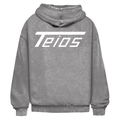 washed hoodie teios white print – frontansicht