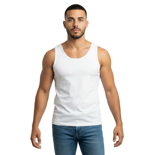 premium tank top weiss schwarzer print – rückansicht